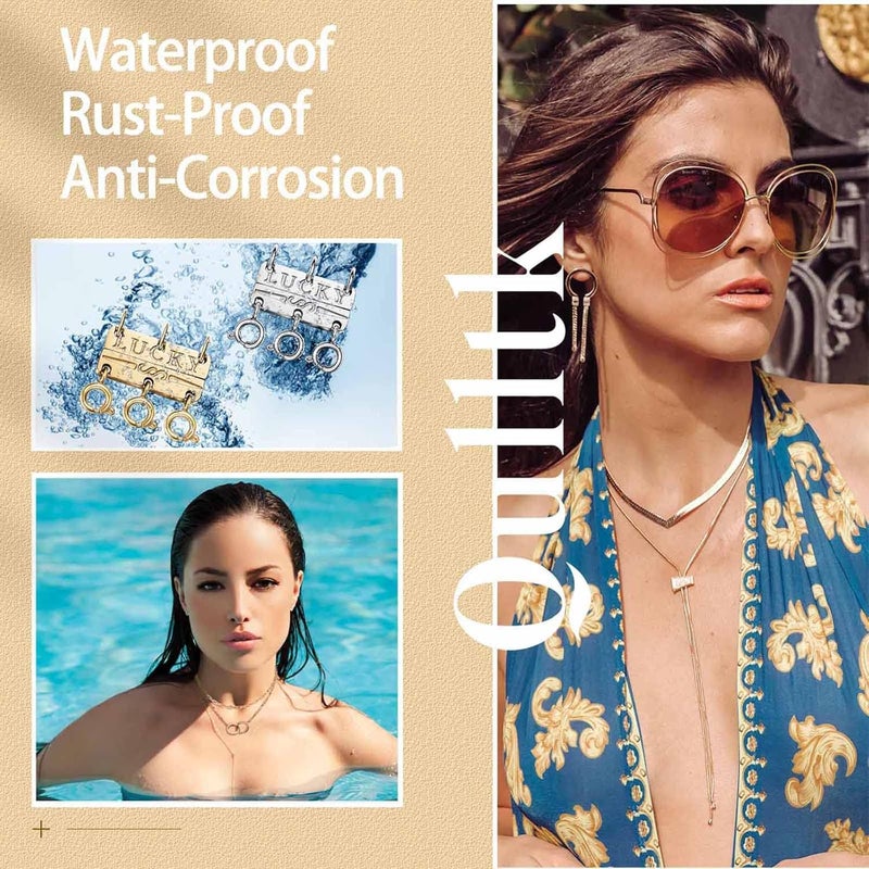 Qulltk Lucky Necklace Separator for Layering Strong Magnetic Clasps, 14K Gold and Silver Multiple Necklace Clasps for Layered Look - Image 4